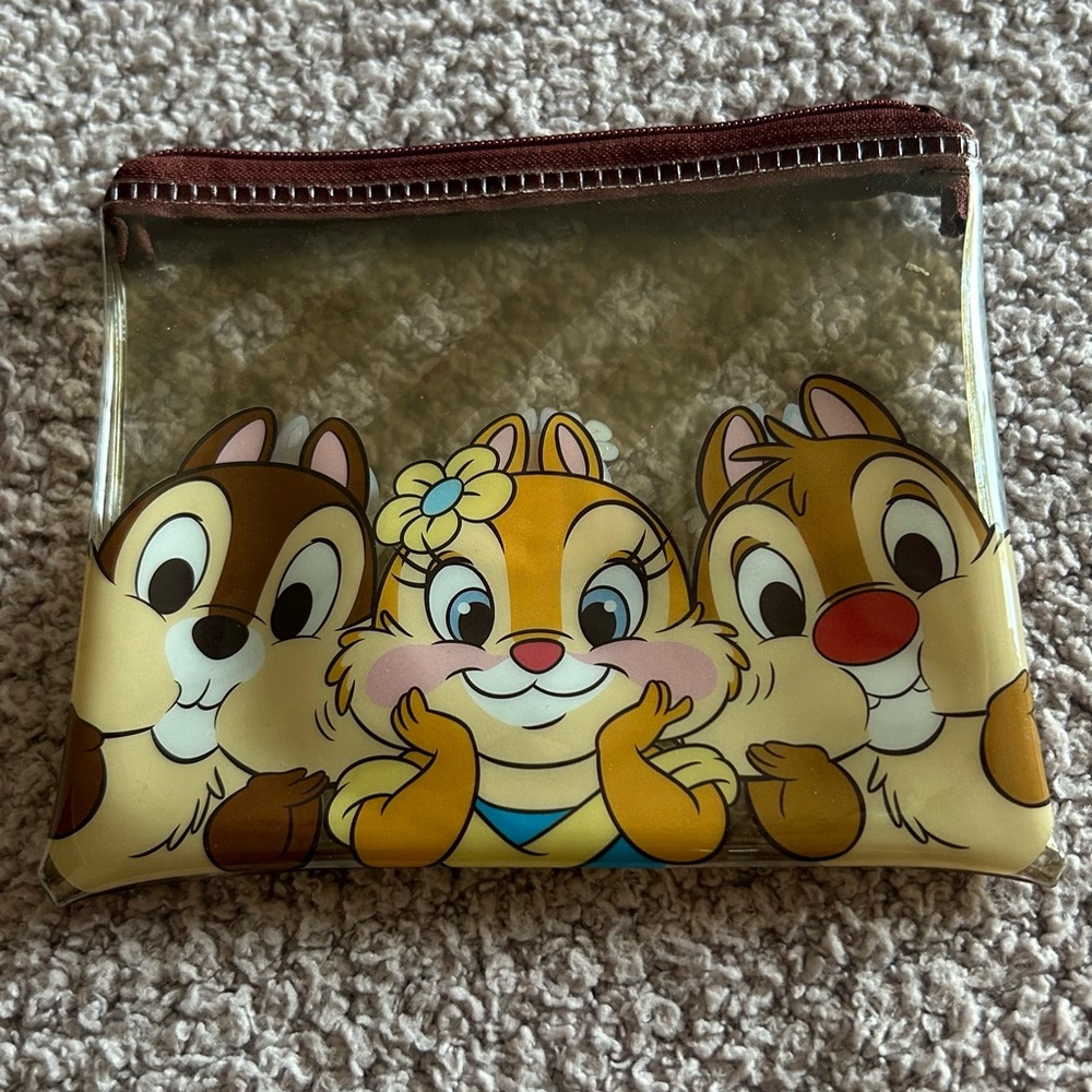 Disney Chip and Dale Transparent Pouch with Brown Trim